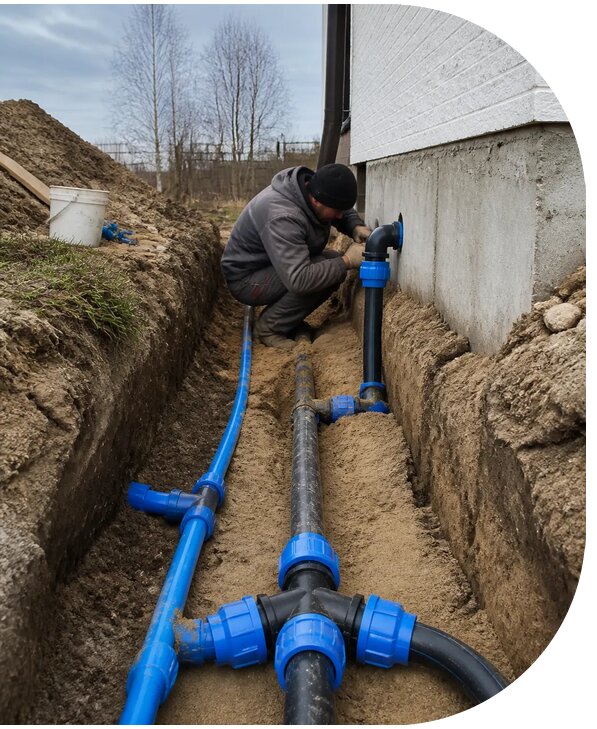 Монтаж наружного водопровода на участке под ключ в Сланцах